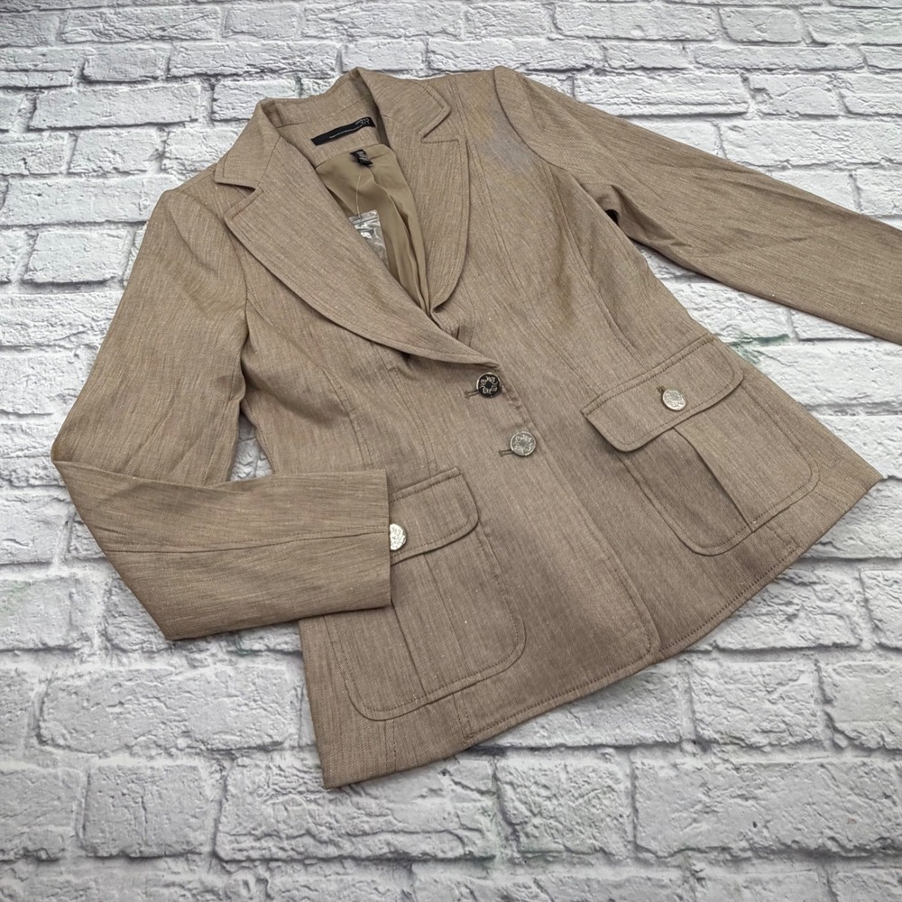 White House Black Market Linen Signature Blazer Sahara Twill Tan Size 8 NWT